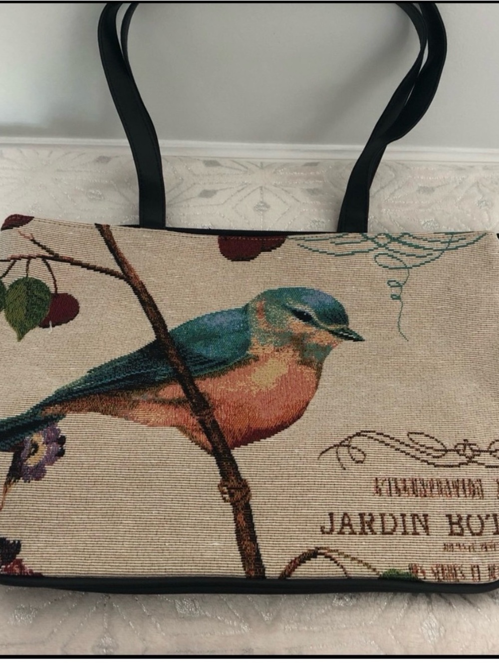 Jardin Botanique Bird Floral Tapestry Tote Bag NWOT